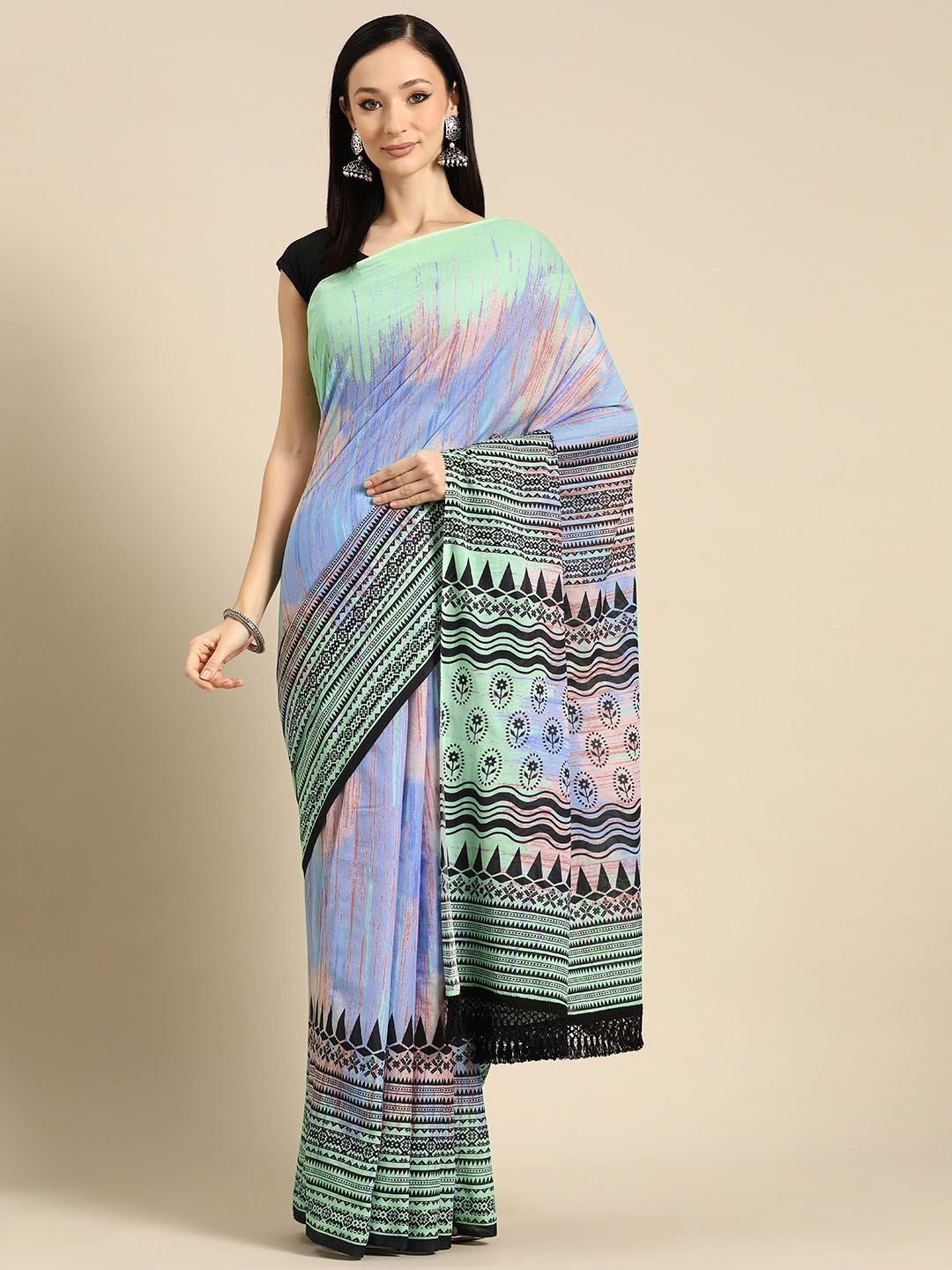 

BUTA BUTI Pure Cotton Abstract Printed Saree, Green
