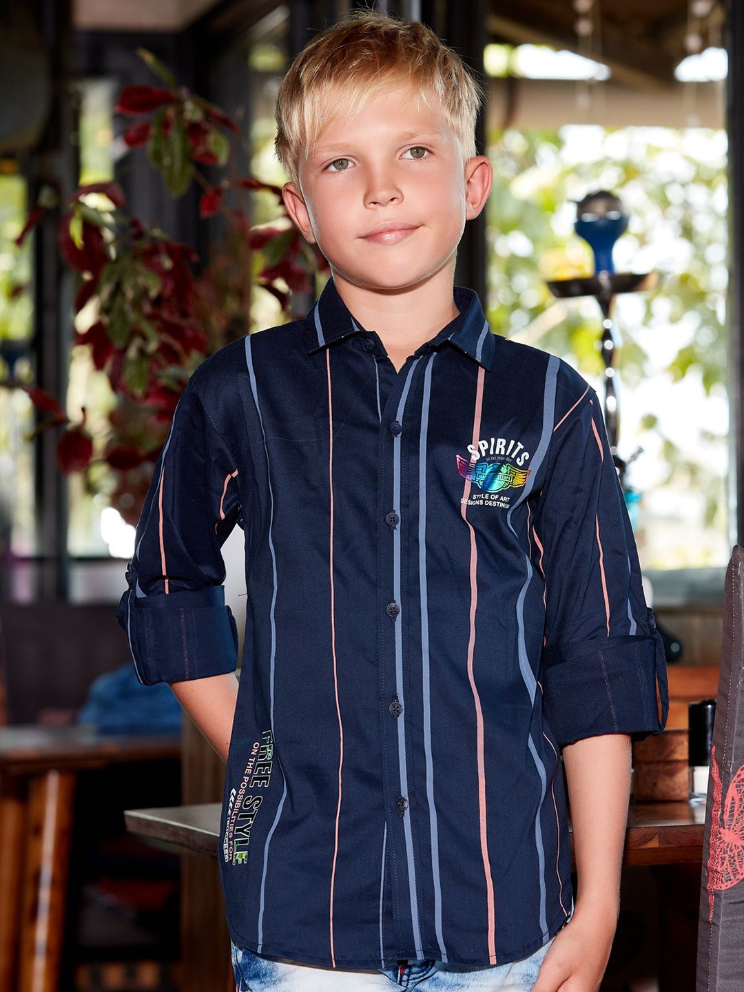 

MashUp Boys Classic Striped Casual Shirt, Navy blue