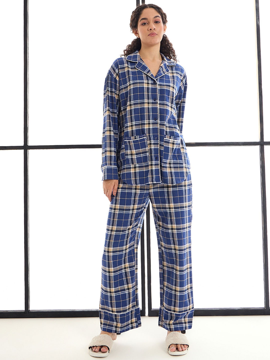 

SASSAFRAS alt-laze Women Checked Night suit, Blue