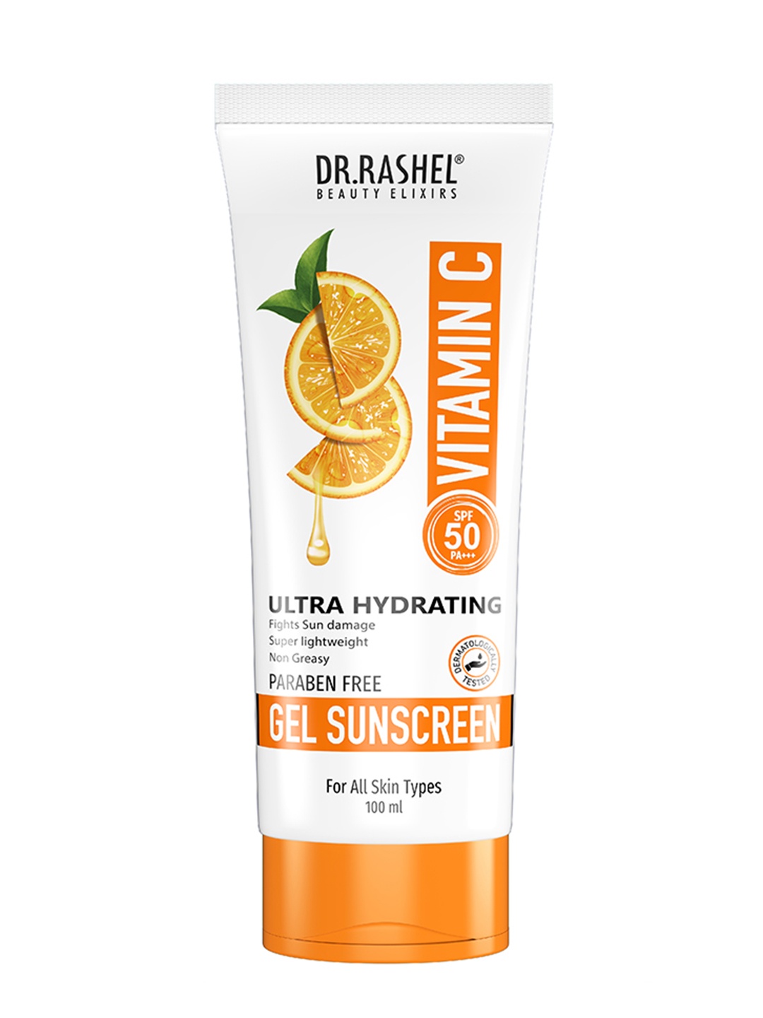 

DR.RASHEL Ultra Hydrating Vitamin C Gel Sunscreen SPF 50 PA+++ For Face & Body-100ml, Orange