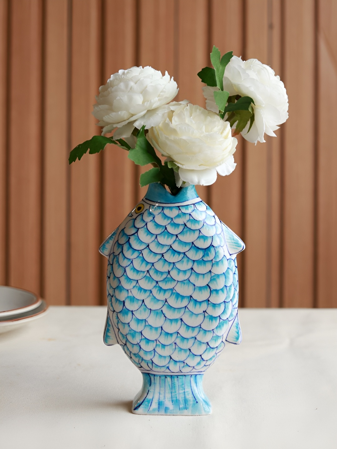 

Unravel India Madhubani Fish Blue & White Printed Ceramic Vase