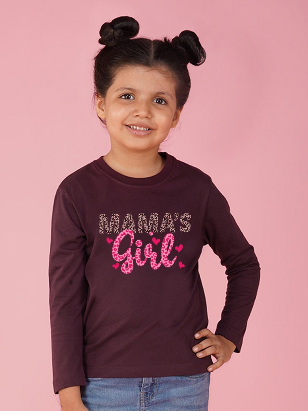 

NUSYL Girls Typography Printed Round Neck Cotton T-shirt, Maroon