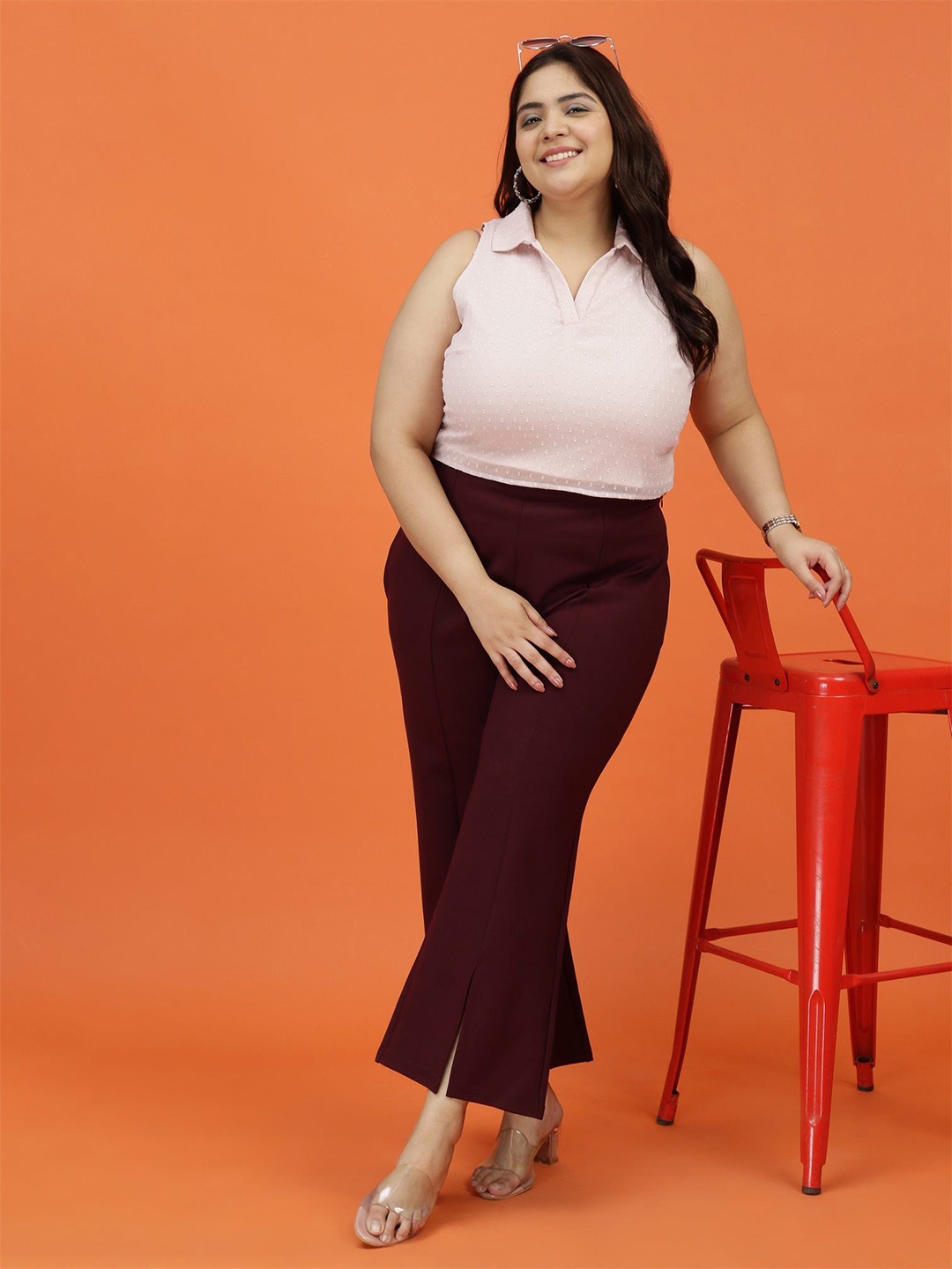 

Toodle Plus Women Plus Size Shirt Collar Crepe Top, Pink