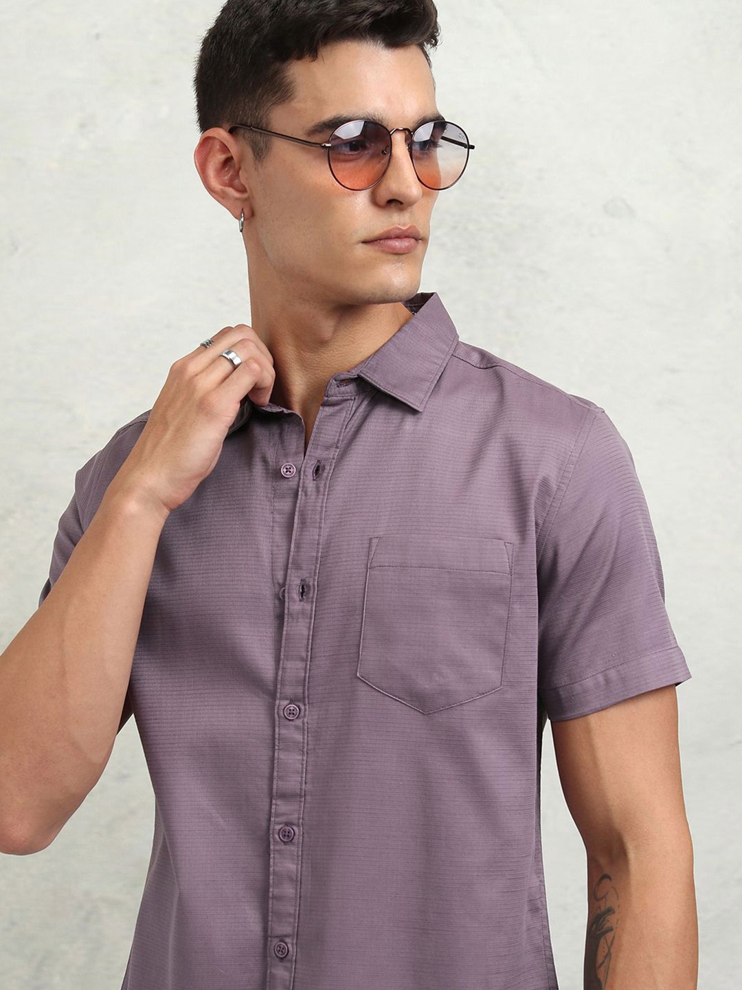 

HIGHLANDER Men Jacquard Textured Casual Shirt, Lavender