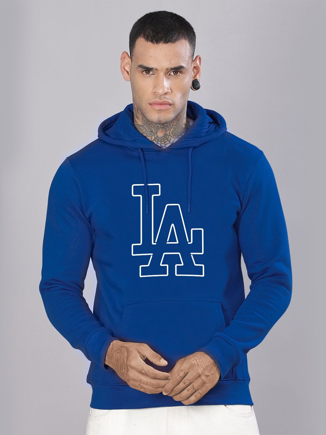 

ADRO Men Graphic Printed Hood Cotton Pullover Sweatshirt, Blue