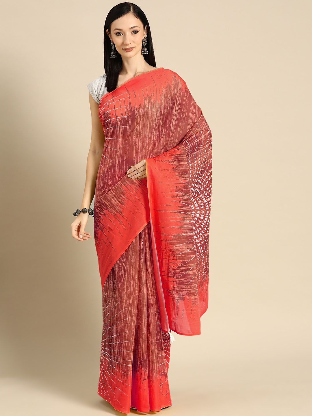 

BUTA BUTI Abstract Printed Pure Cotton Saree, Red