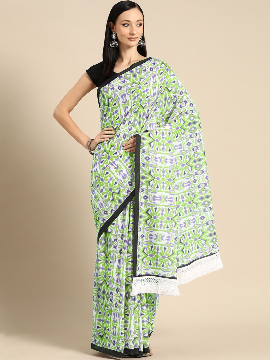 

BUTA BUTI Women Pure Cotton Printed Saree, Green