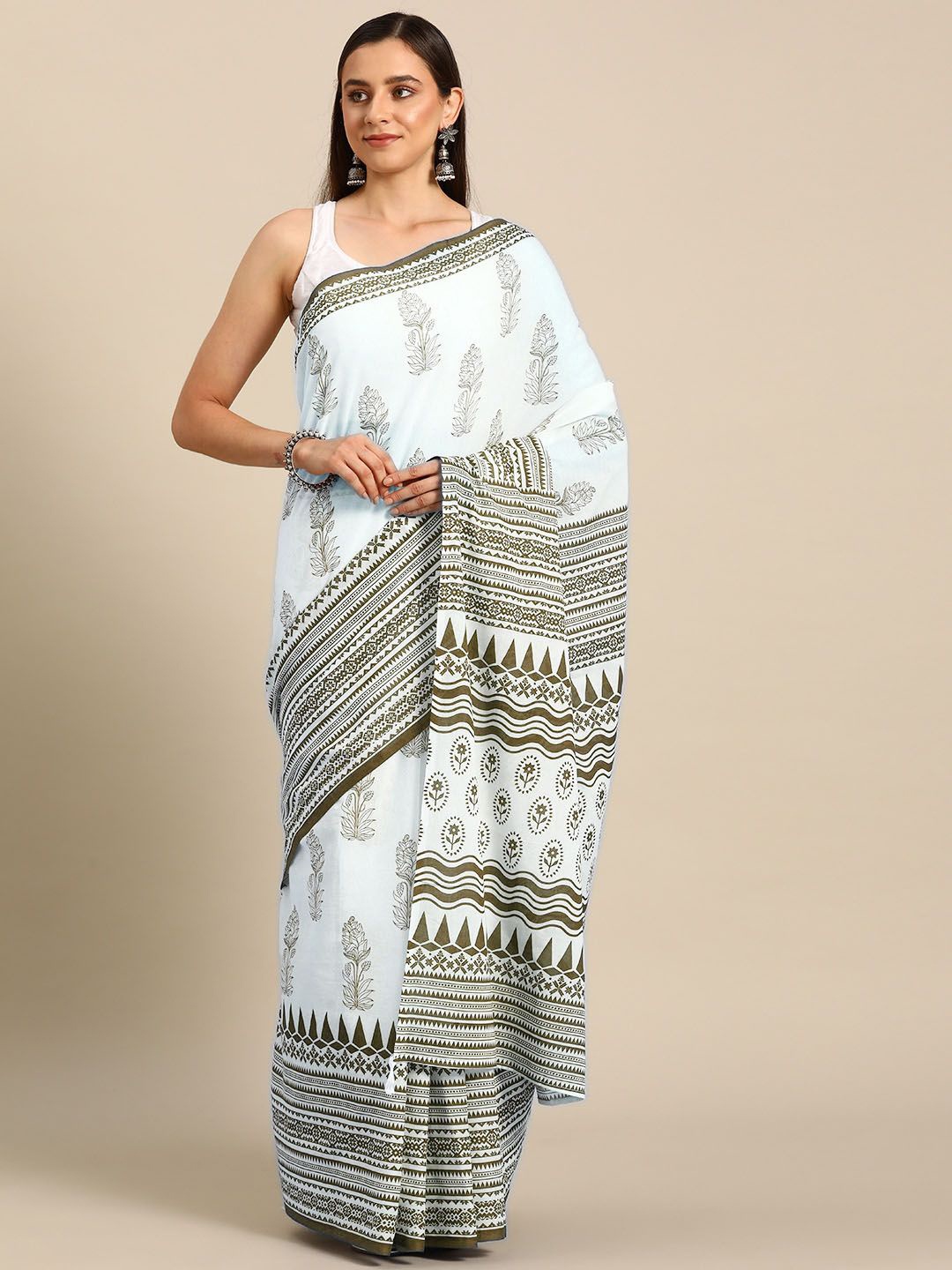 

BUTA BUTI Floral Printed Pure Cotton Saree, Copper