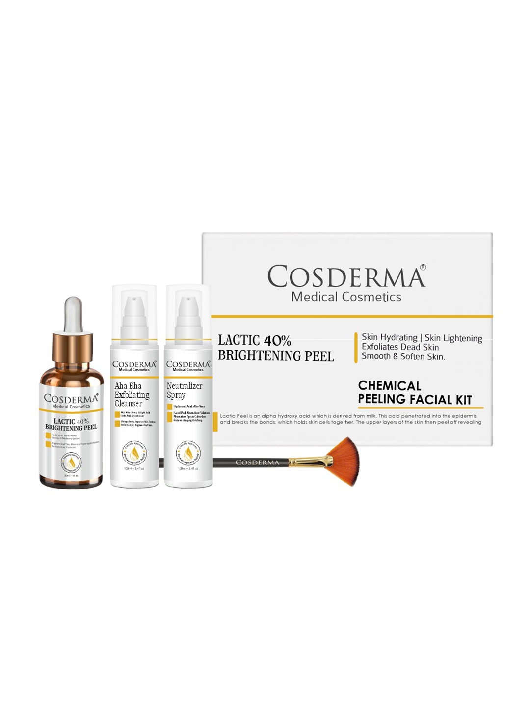 

COSDERMA Lactic 40% Brightening Chemical Peeling Facial Kit, Gold