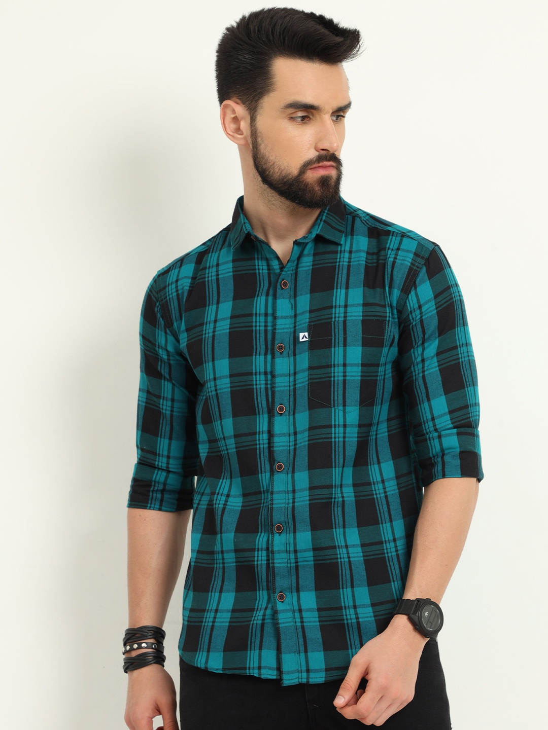 

ALLWIN PAUL Men Comfort Cutaway Collar Checked Cotton Casual Shirt, Blue