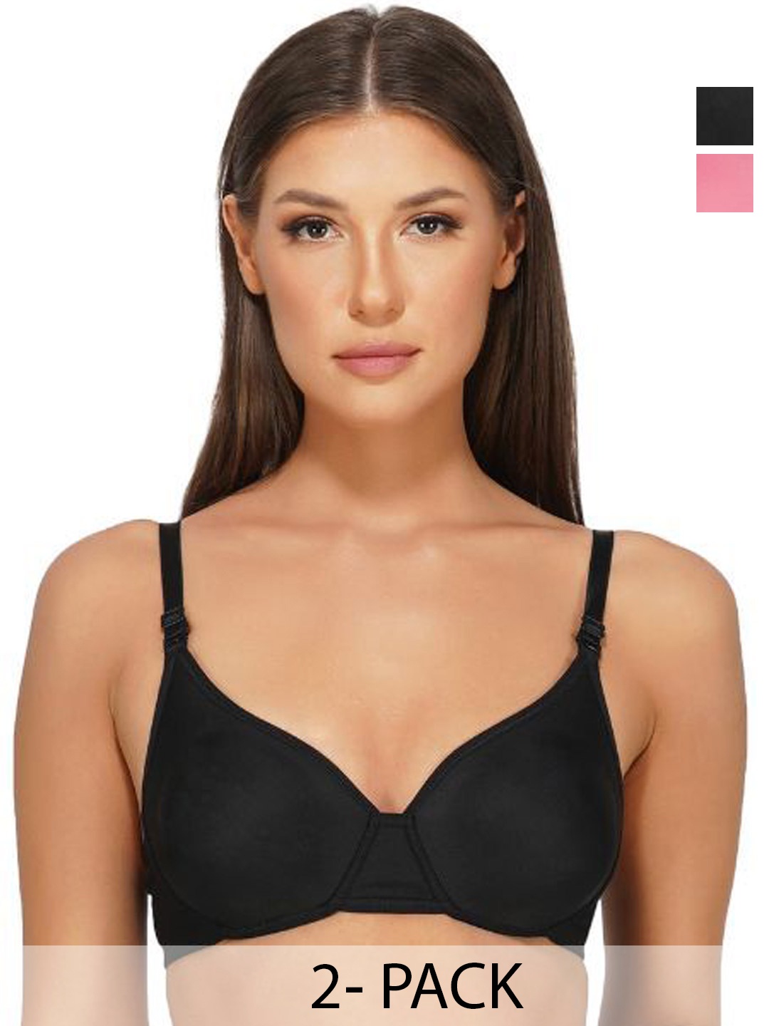 

INGRID Women Combo Lightly Padded Cotton Everyday Non Wired Tshirt Bra, Black