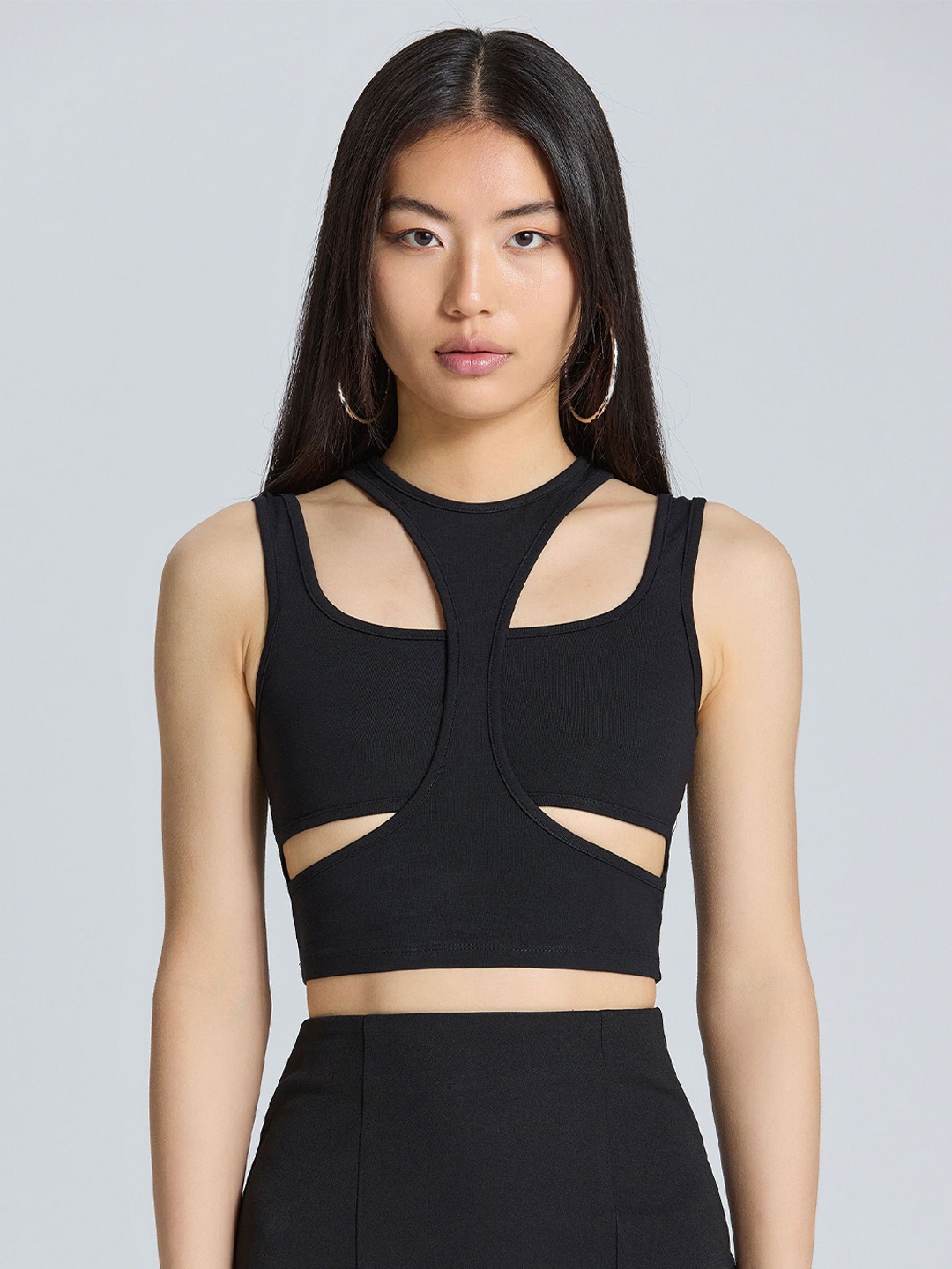 

ZOMODA Women Round Neck Crop Top, Black