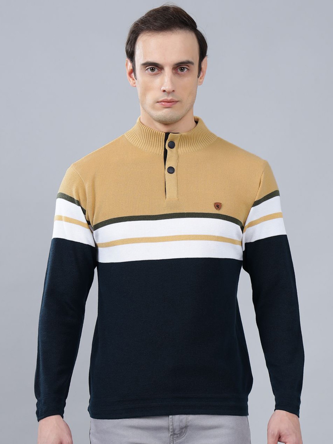 

Cantabil Men Colourblocked Pullover Sweater, Mustard