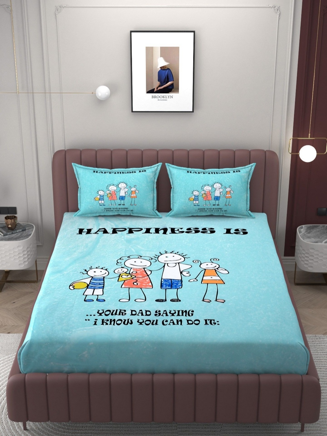 

BELVOSTUM Blue & White Typography Cotton 250 TC King Bedsheet with 2 Pillow Covers