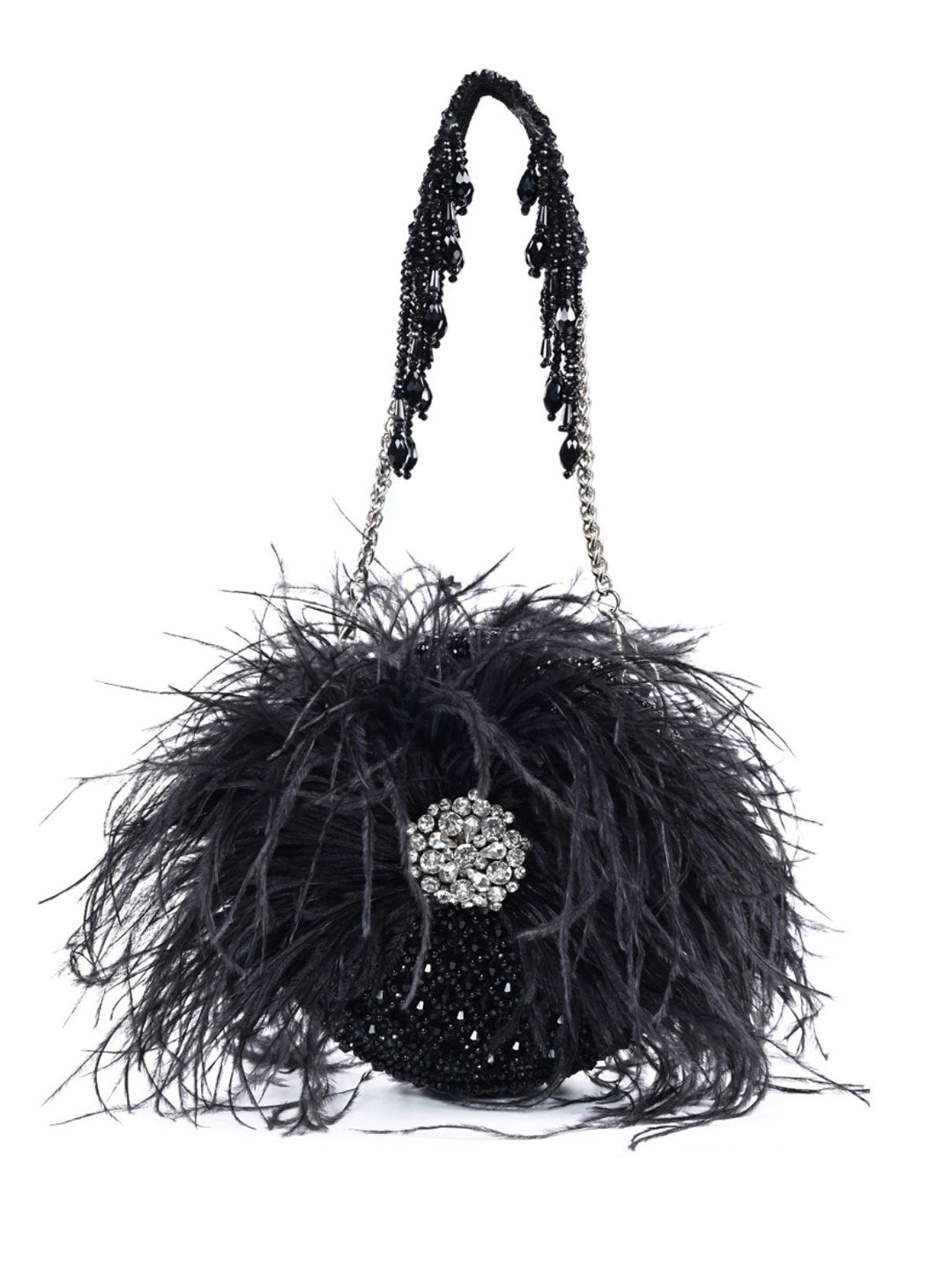 

House of Kosha Women Embellished Suede Structured Handheld Bag, Black