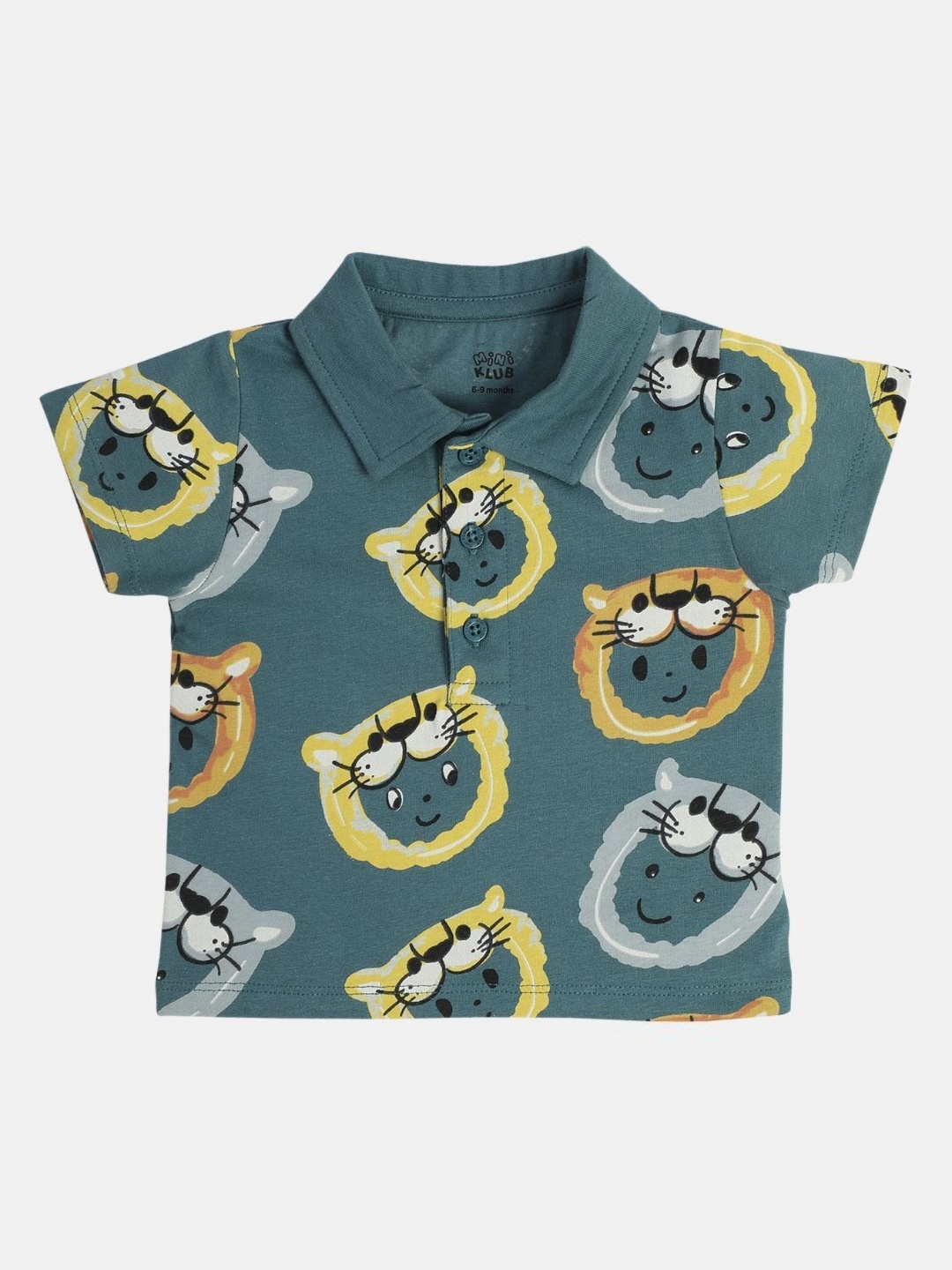 

MINI KLUB Boys Conversational Printed Polo Collar Cotton T-shirt, Blue