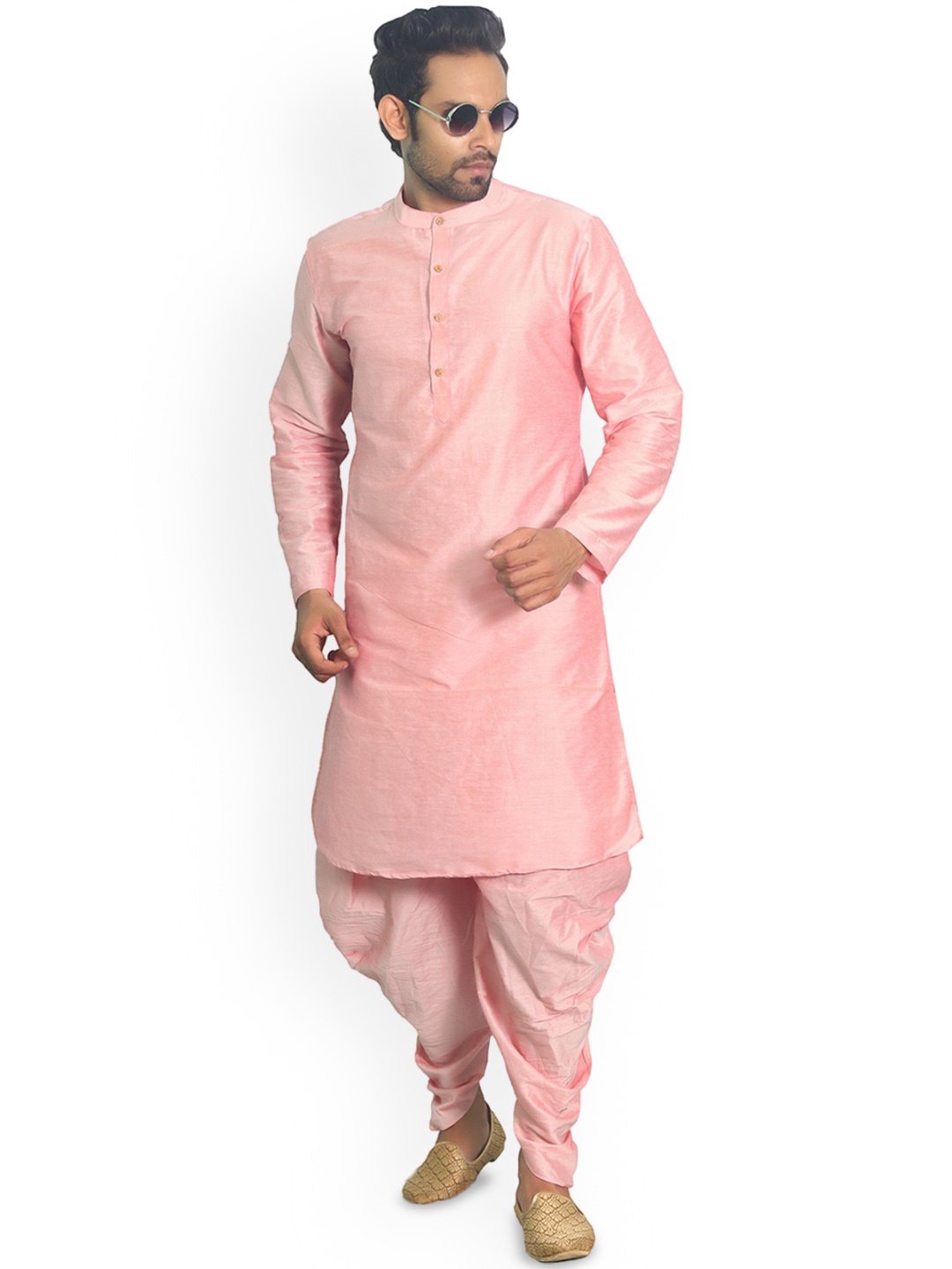 

House of Aqss Band Collar Straight Kurta, Pink