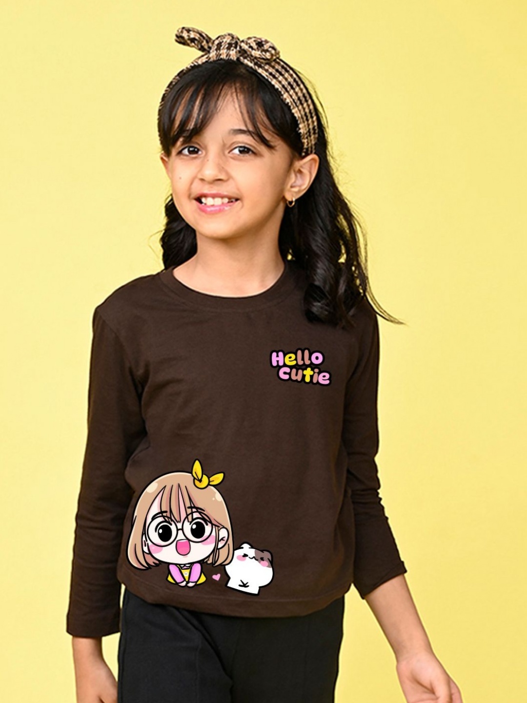 

NUSYL Girls Graphic Printed Round Neck Cotton T-shirt, Brown
