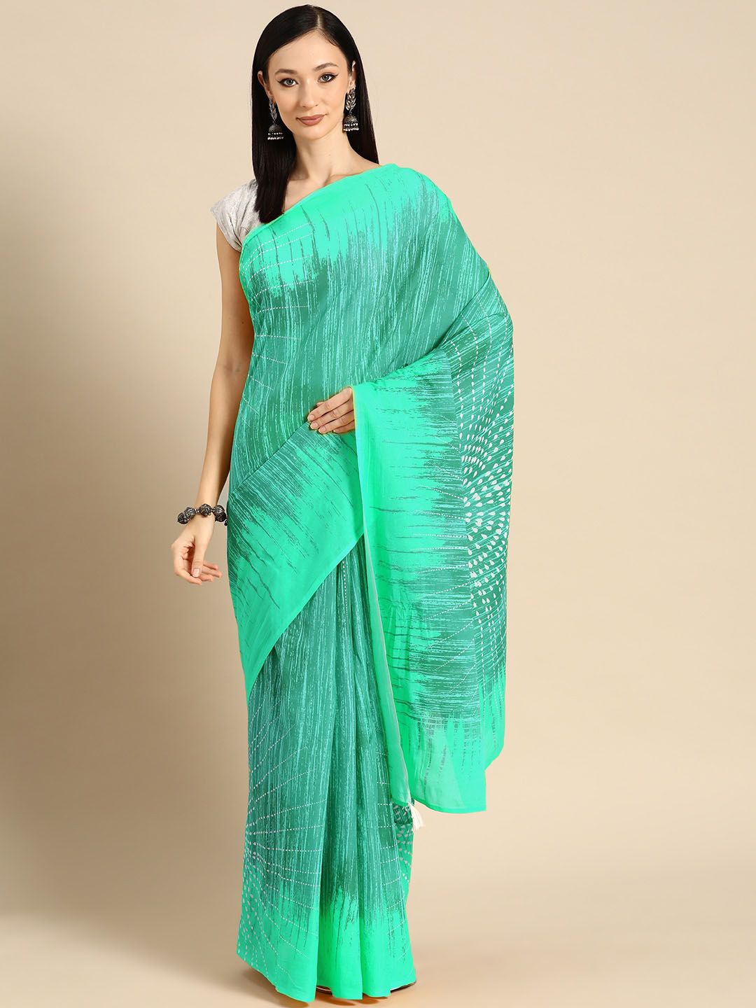 

BUTA BUTI Abstract Printed Pure Cotton Saree, Sea green