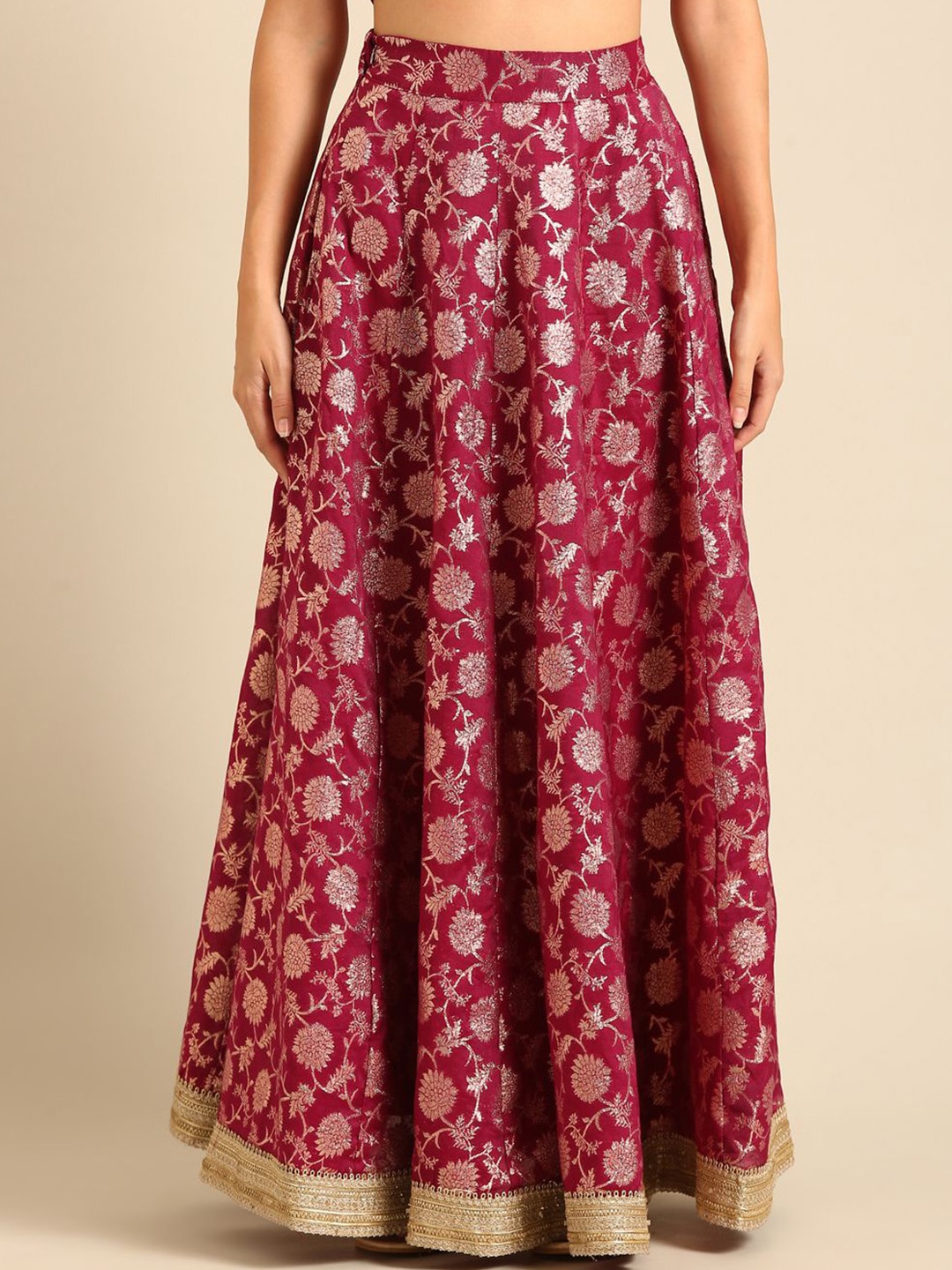 

De Moza Women Woven Design Flared Maxi Skirts, Purple
