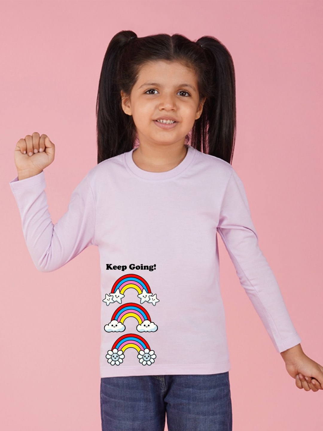 

NUSYL Girls Graphic Printed Round Neck Cotton T-shirt, Purple