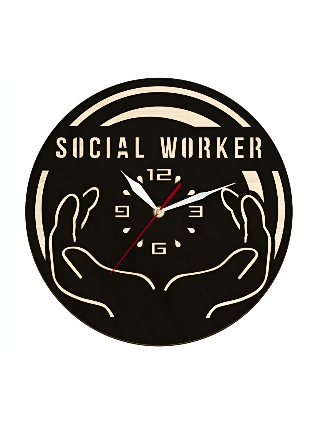 

QEZNEF Black Printed Round Wooden Analogue Contemporary Wall Clock