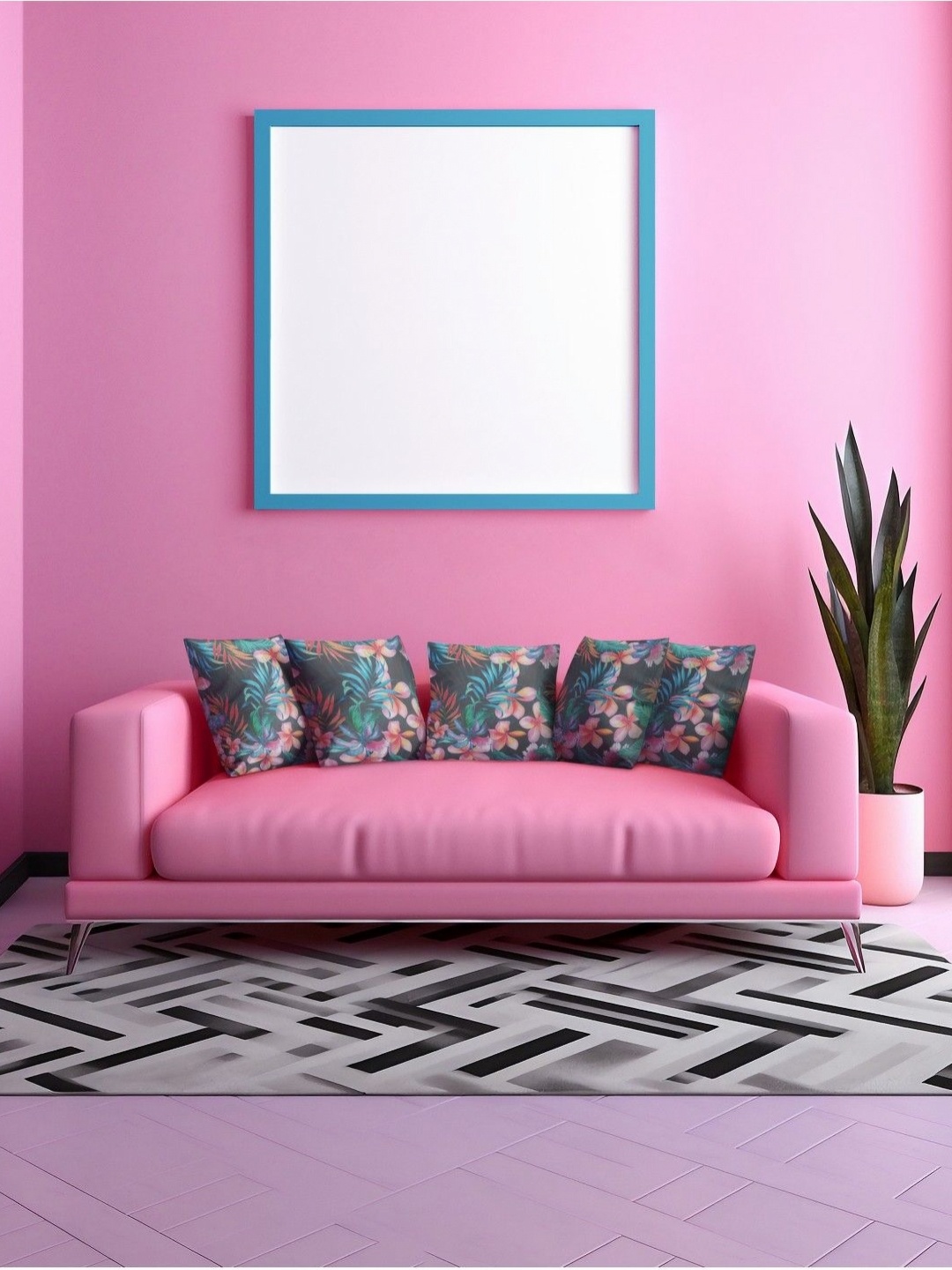 

THEYAYACAFE Blue & Pink 5 Pieces Floral Printed Velvet Square Cushion Covers