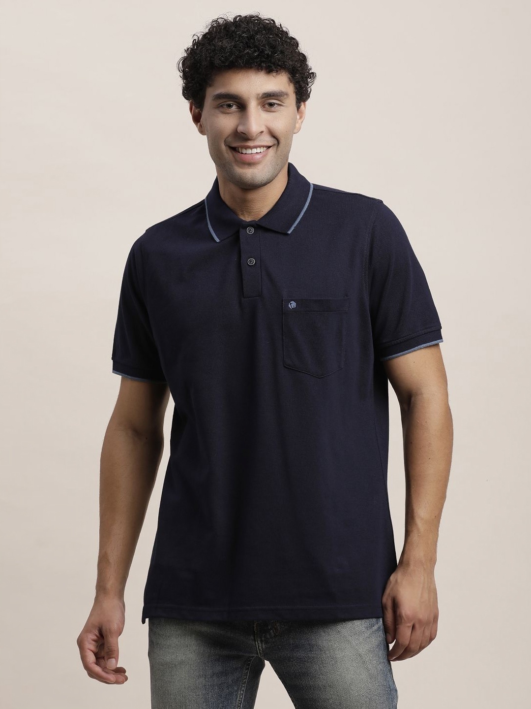 

Turtle Men Polo Collar Pockets Slim Fit T-shirt, Blue