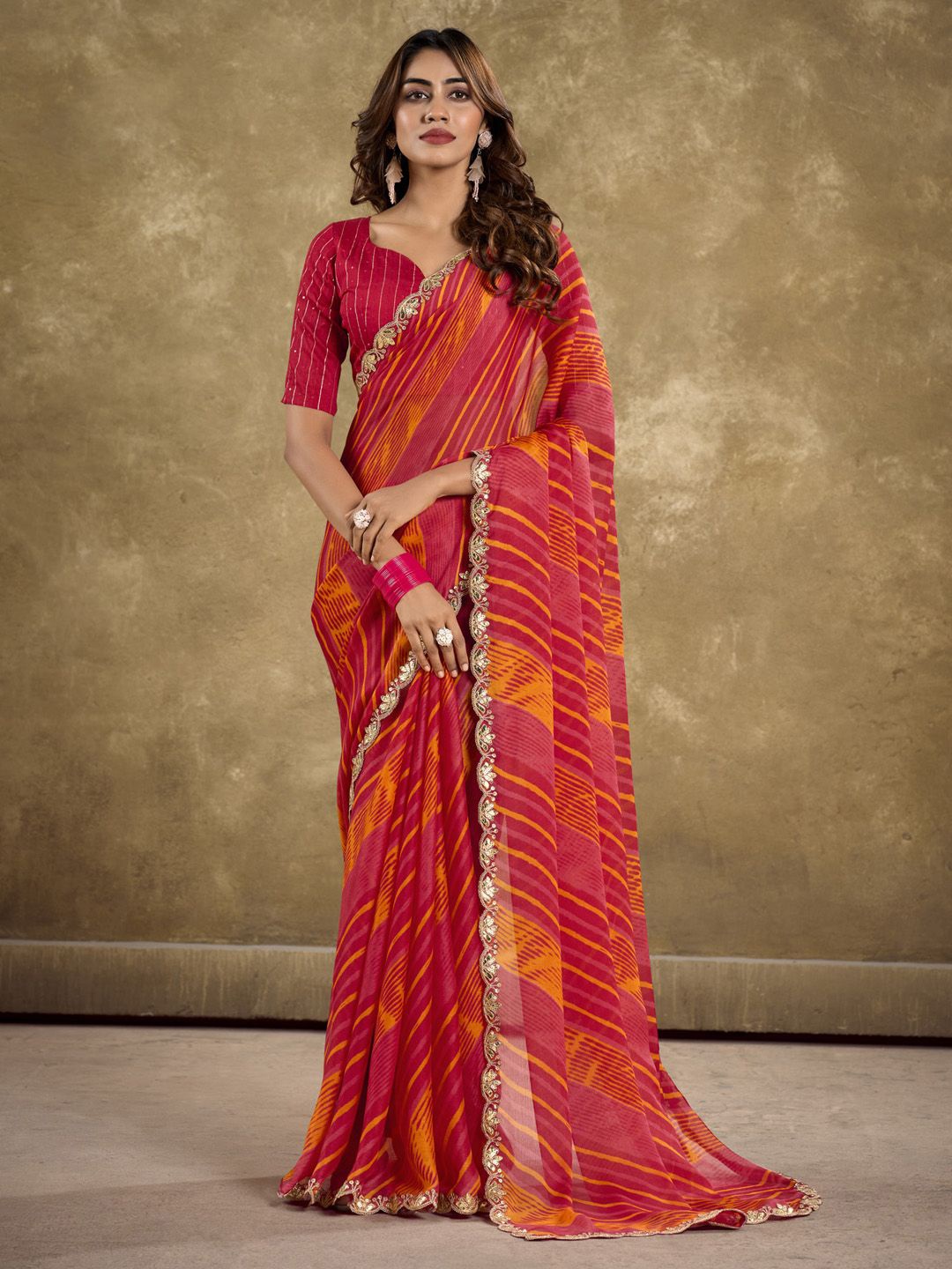 

Anouk Leheriya Printed Sequinned Saree, Red
