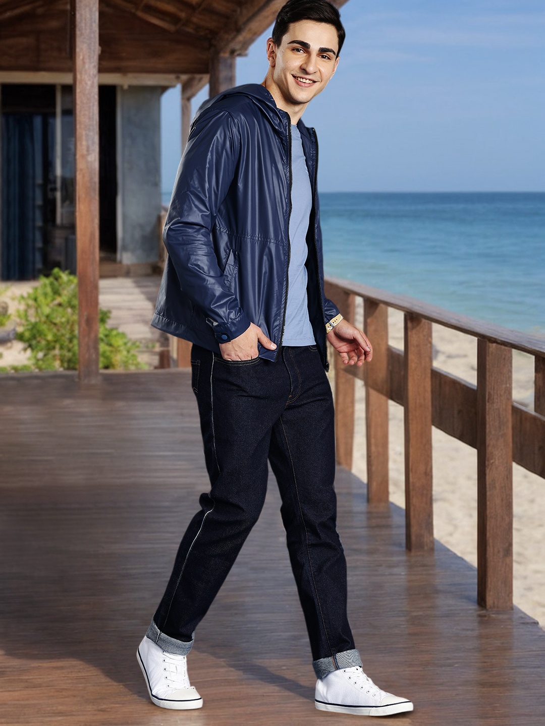 

Mast & Harbour Hooded Tailored Jacket, Navy blue