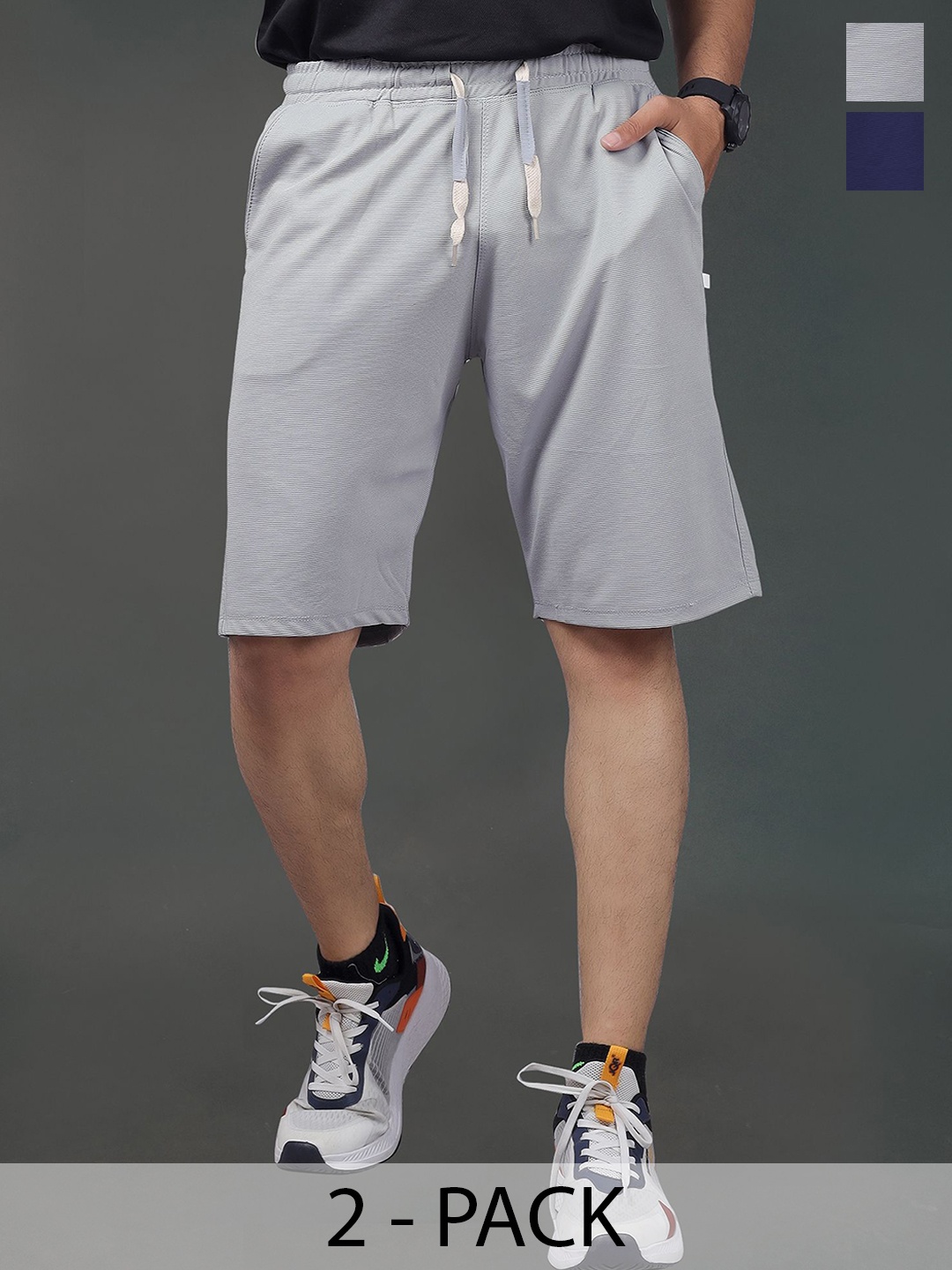 

Septem Men Pack Of 2 Training or Gym Knee Length Shorts, Grey
