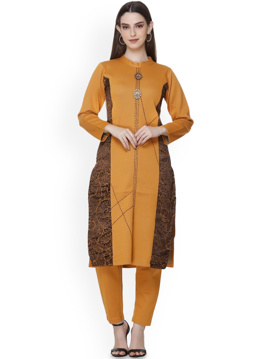 

BIZARRELY Floral Printed Kurta With Trousers, Mustard