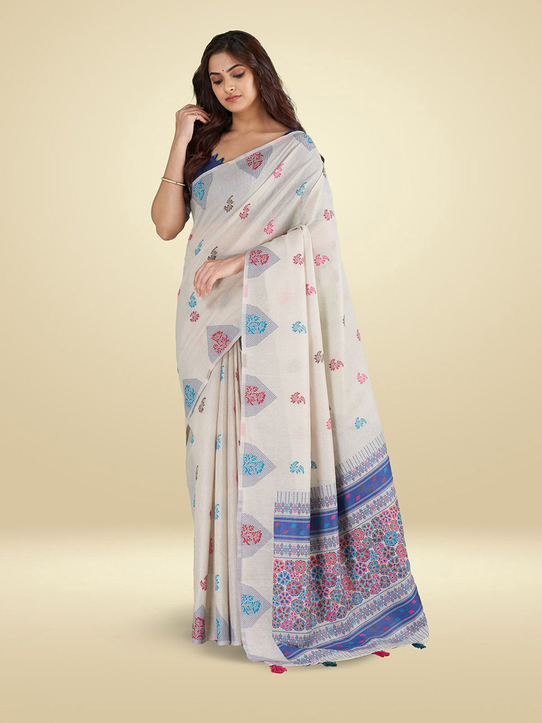 

SARHA Azra Floral Pure Cotton Saree, Yellow