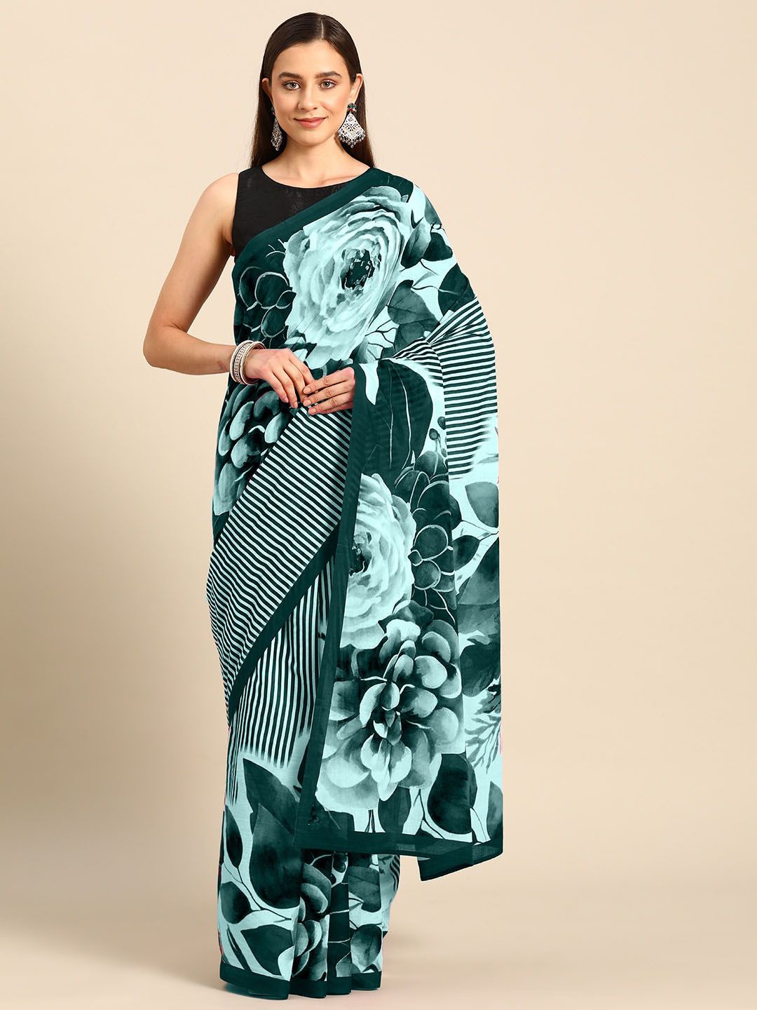 

BUTA BUTI Women Pure Cotton Printed Saree, Sea green