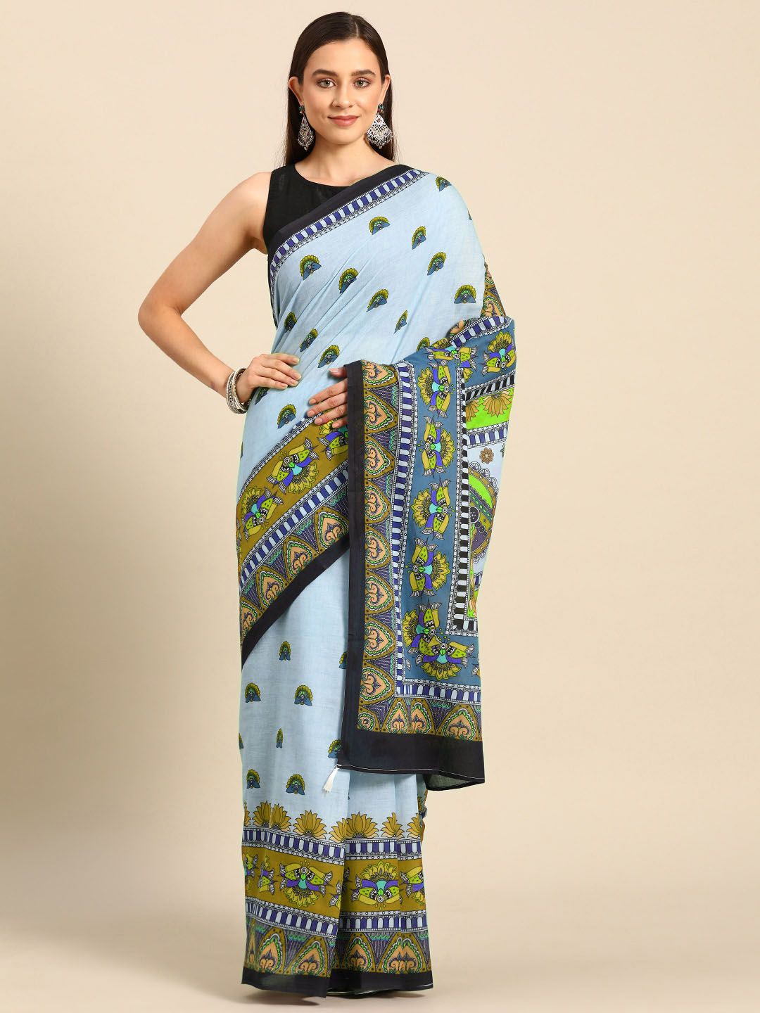

BUTA BUTI Women Pure Cotton Ethnic Motifs Printed Sarees, Blue