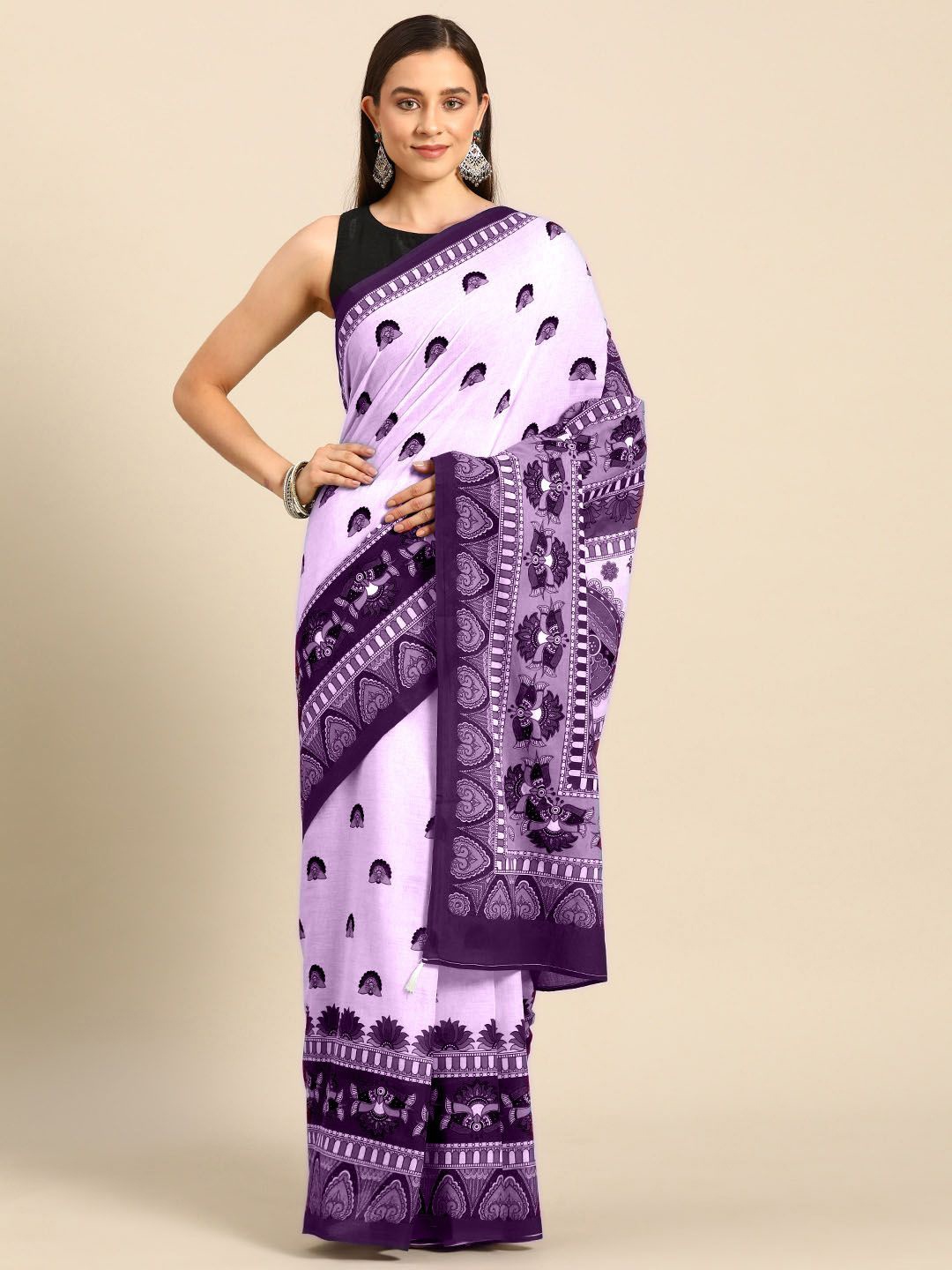 

BUTA BUTI Ethnic Motifs Printed Pure Cotton Saree, Lavender