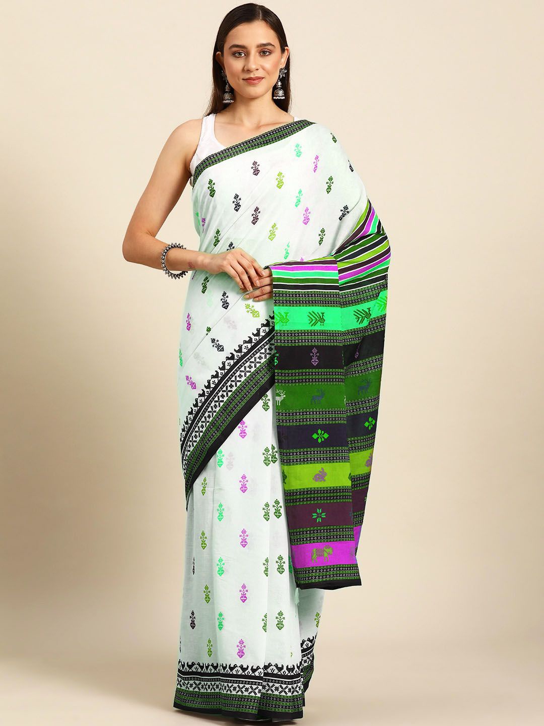 

BUTA BUTI Floral Pure Cotton Saree, White