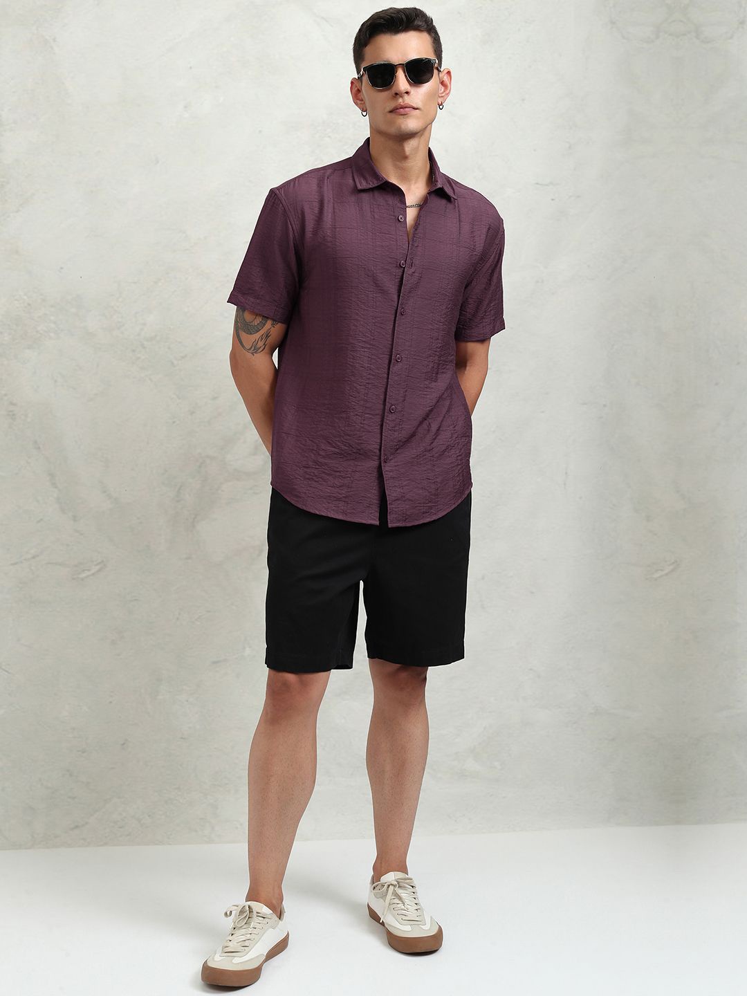 

Highlander Men Dobby Textured Solid Relaxed Shirt, Purple