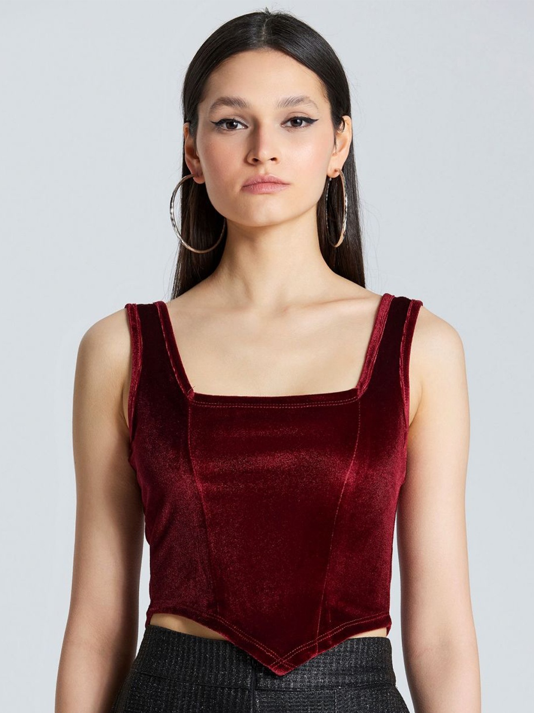 

ZOMODA Women Solid Square Neck Top, Maroon