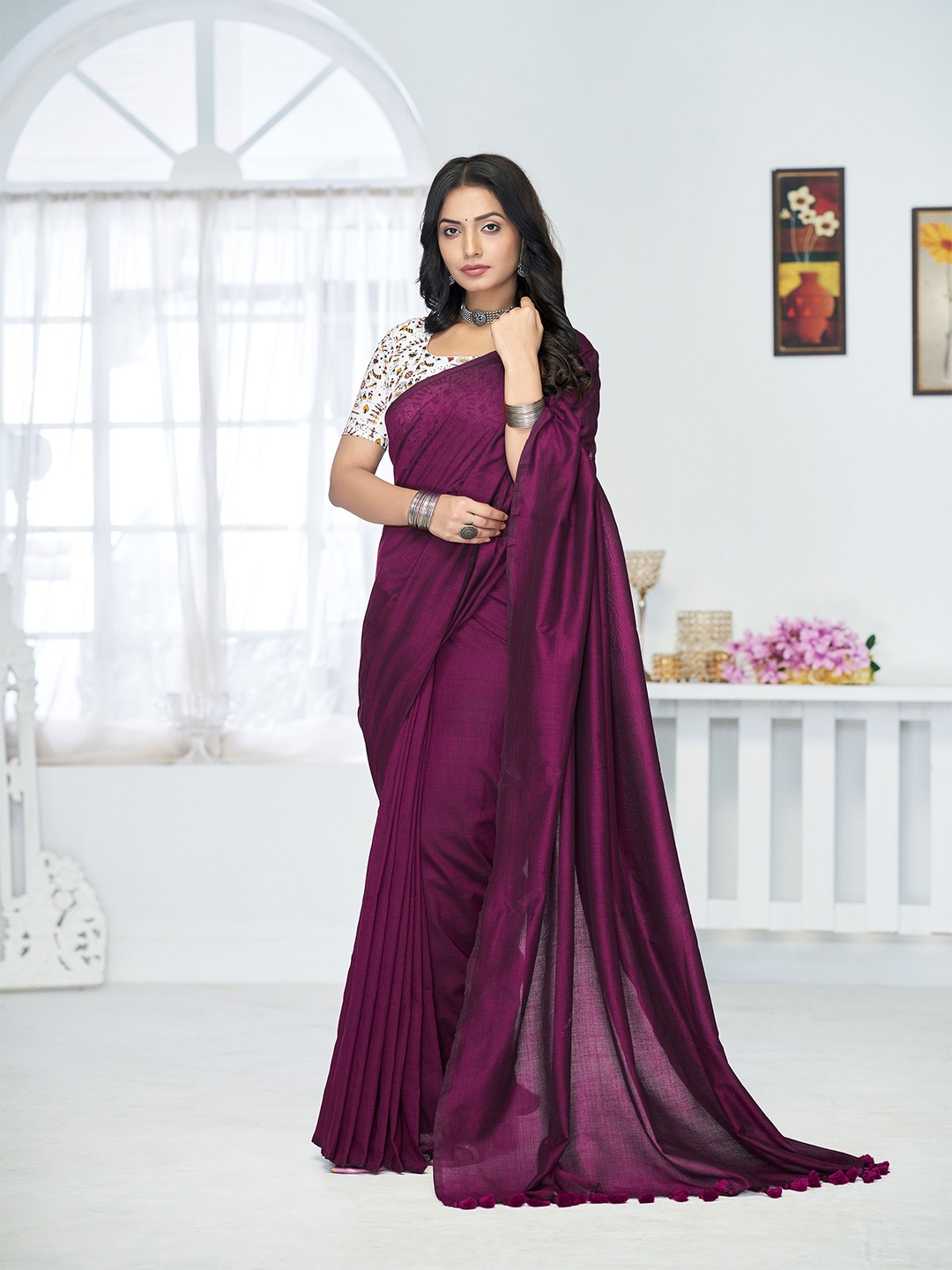 

Anouk Pure Cotton Khadi Saree, Burgundy