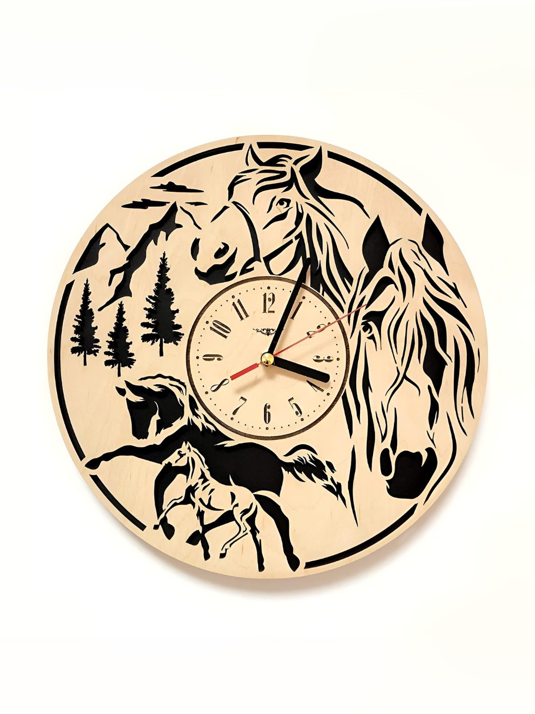 

QEZNEF Beige & Black Printed Round Analogue Wooden Wall Clock Without Glass