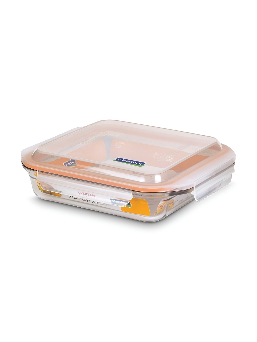 

Glasslock Transparent Glass Microwave Safe Square Fridge Container 2100ml
