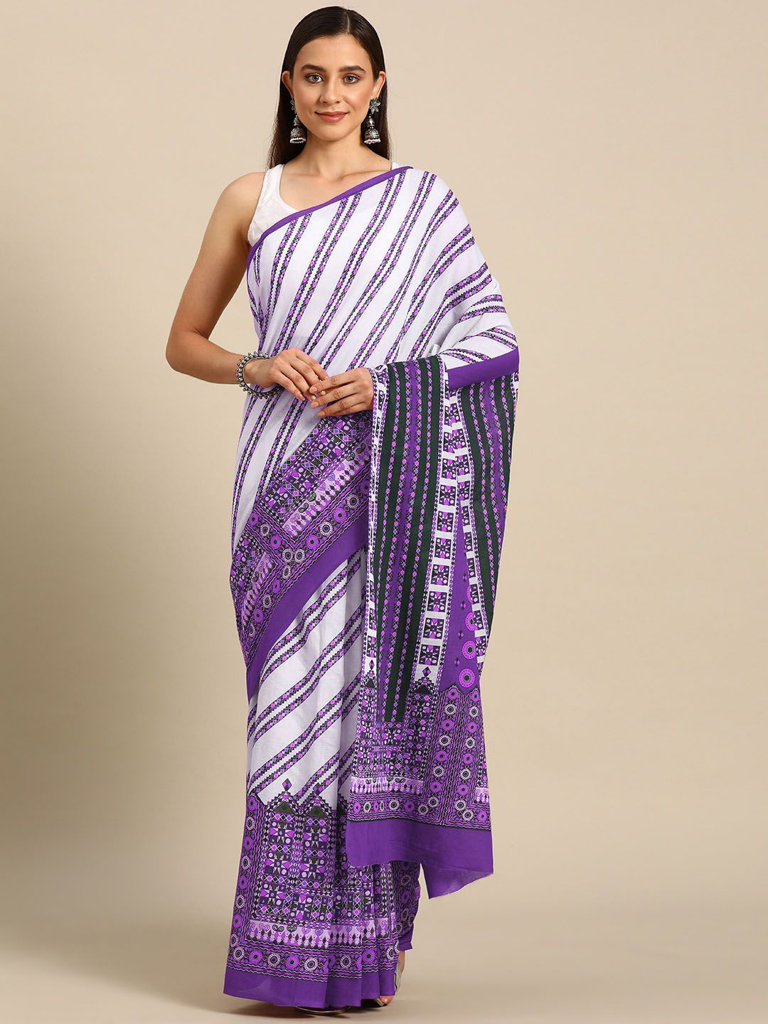 

BUTA BUTI Geometric Pure Cotton Saree, Purple