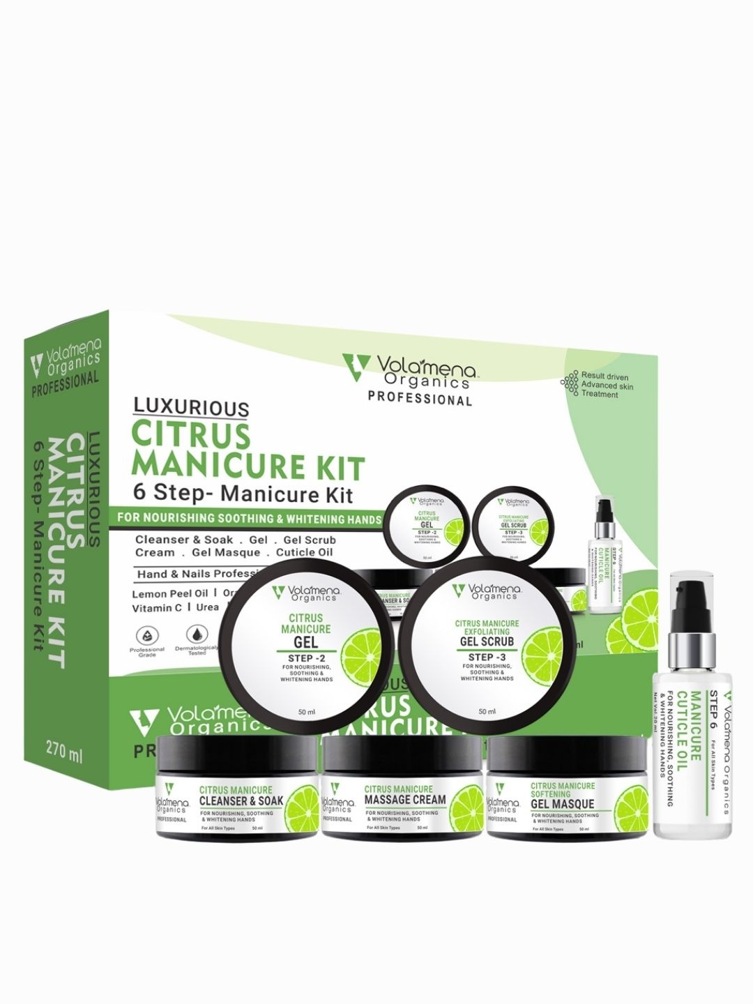 

Volamena Luxurious Citrus 6-Step Manicure Kit 270 ml, Green
