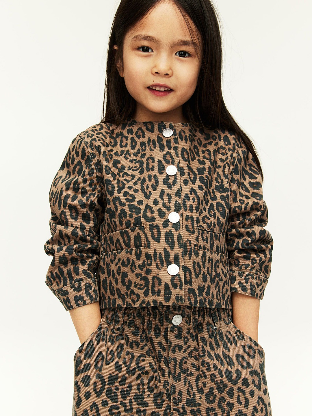 

H&M Girls Printed Pure Cotton Denim Jackets, Brown