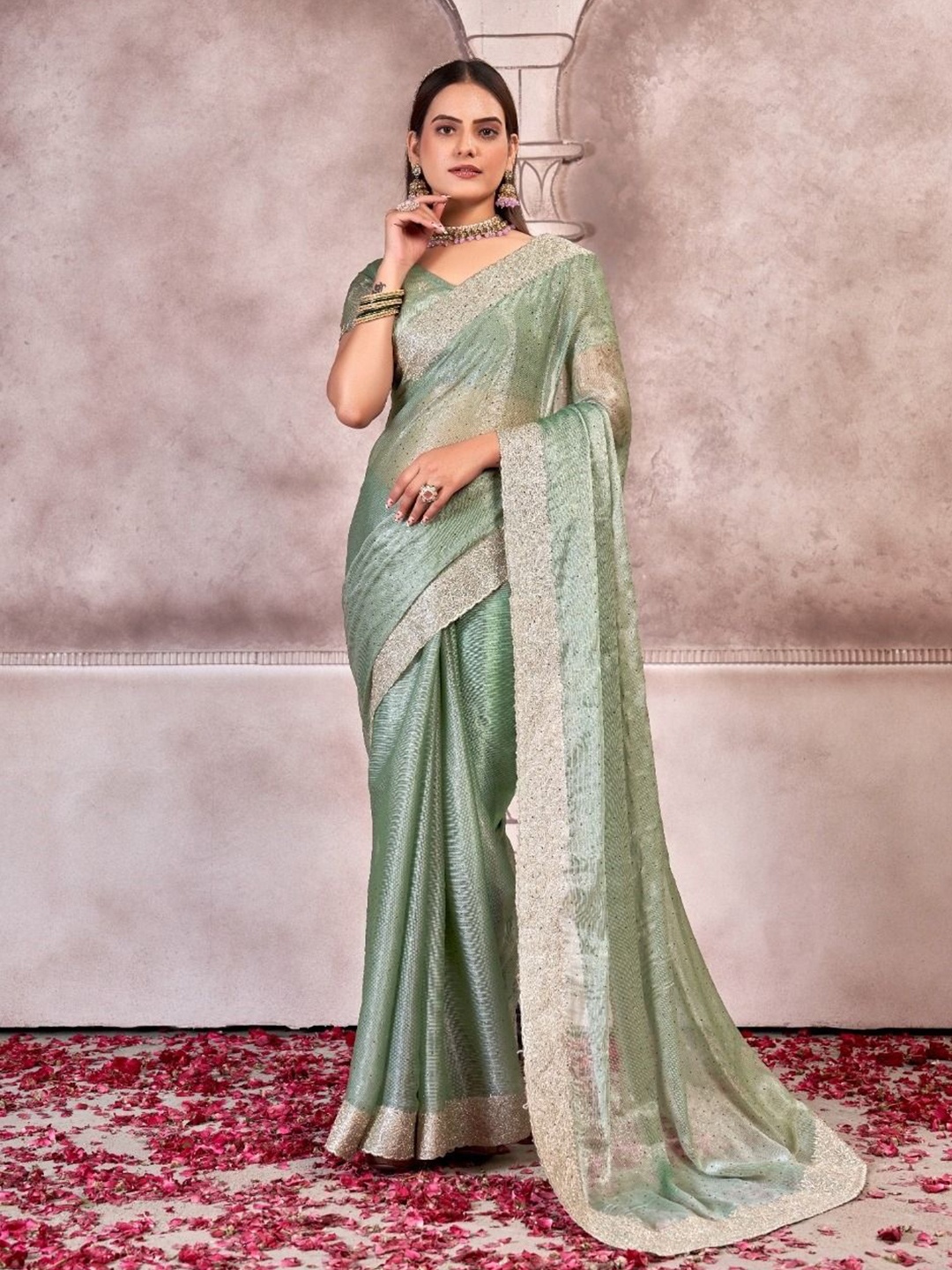 

Kalista Embellished Beads and Stones Pure Georgette Saree, Sea green