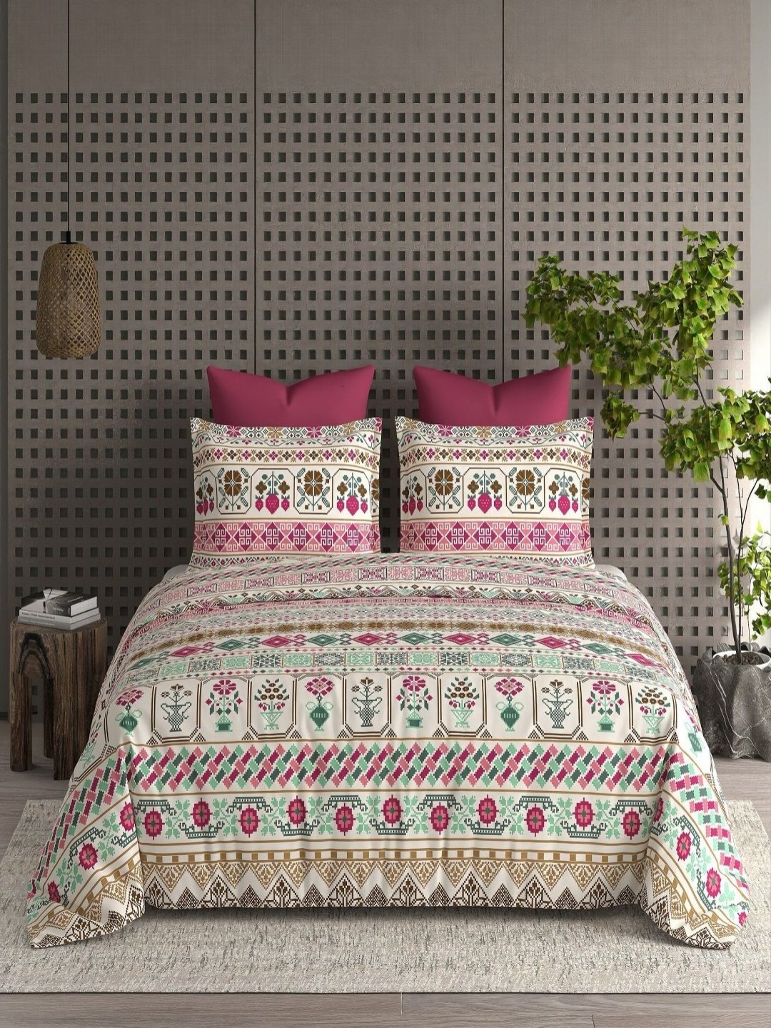 

CHICERY White & Pink Floral Cotton Heavy Winter 350 GSM Single Bed Comforter