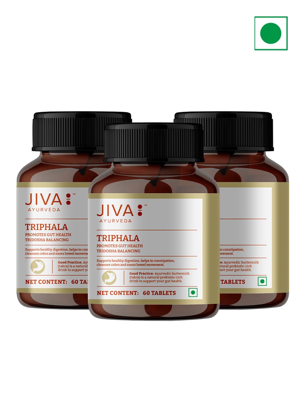 

Jiva Set Of 3 Triphala Tablet Improves Digestion - 60 Tablets Each, White