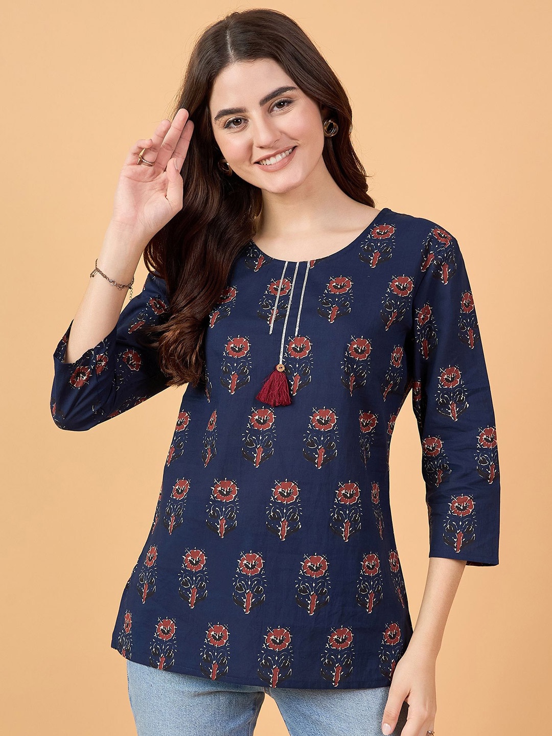 

NEESH Women Floral Printed Round Neck Cotton Top, Multi