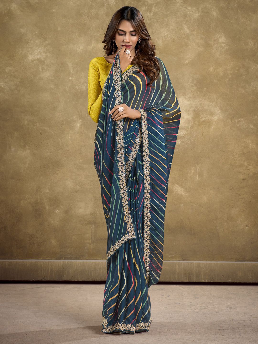 

Anouk Leheriya Sequinned Traditional Saree, Teal